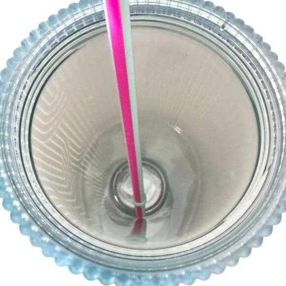 Starbucks Summer 24 Oz Tumbler Silicone Lid Topper & Straw Textured Aqua & Pink - Picture 7 of 10